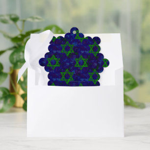 SlipperyJoe's Hanukkah green rows Stars of David c Ornament Card