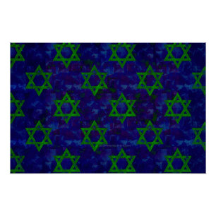 SlipperyJoe's Hanukkah green rows Stars of David c Poster