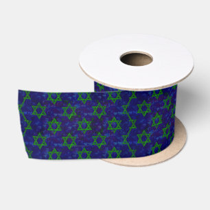 SlipperyJoe's Hanukkah green rows Stars of David c Satin Ribbon
