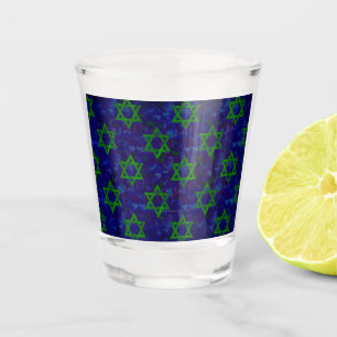 SlipperyJoe's Hanukkah green rows Stars of David c Shot Glass