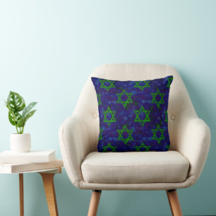SlipperyJoe's Hanukkah green rows Stars of David c Throw Pillow