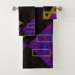 SlipperyJoe's Hanukkah-themed image golden yellow  Bath Towel Set<br><div class="desc">SlipperyJoe's Hanukkah-themed image golden yellow Star of David blue candles with orange flames Menorah-inspired art gift idea Jewish identity spirituality holiday retro bold symmetrical pattern diamond-shaped grid background blends tradition and vibrant design purple black chequerboard effect Hebrew religious celebration</div>