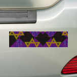 SlipperyJoe's Hanukkah-themed image golden yellow  Bumper Sticker<br><div class="desc">SlipperyJoe's Hanukkah-themed image golden yellow Star of David blue candles with orange flames Menorah-inspired art gift idea Jewish identity spirituality holiday retro bold symmetrical pattern diamond-shaped grid background blends tradition and vibrant design purple black chequerboard effect Hebrew religious celebration</div>