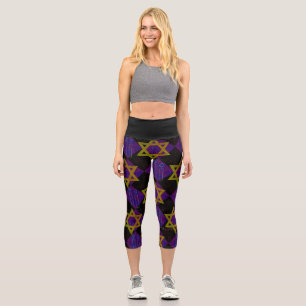 SlipperyJoe's Hanukkah-themed image golden yellow  Capri Leggings