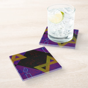SlipperyJoe's Hanukkah-themed image golden yellow  Glass Coaster