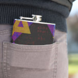 SlipperyJoe's Hanukkah-themed image golden yellow  Hip Flask<br><div class="desc">SlipperyJoe's Hanukkah-themed image golden yellow Star of David blue candles with orange flames Menorah-inspired art gift idea Jewish identity spirituality holiday retro bold symmetrical pattern diamond-shaped grid background blends tradition and vibrant design purple black chequerboard effect Hebrew religious celebration</div>