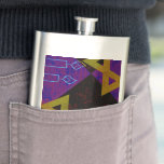 SlipperyJoe's Hanukkah-themed image golden yellow  Hip Flask<br><div class="desc">SlipperyJoe's Hanukkah-themed image golden yellow Star of David blue candles with orange flames Menorah-inspired art gift idea Jewish identity spirituality holiday retro bold symmetrical pattern diamond-shaped grid background blends tradition and vibrant design purple black chequerboard effect Hebrew religious celebration</div>