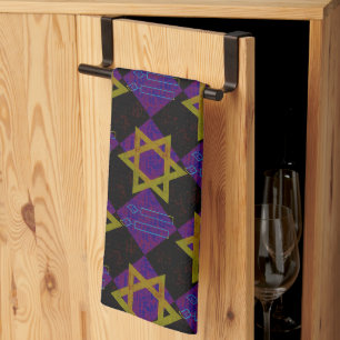 SlipperyJoe's Hanukkah-themed image golden yellow Kitchen Towel
