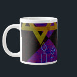 SlipperyJoe's Hanukkah-themed image golden yellow  Large Coffee Mug<br><div class="desc">SlipperyJoe's Hanukkah-themed image golden yellow Star of David blue candles with orange flames Menorah-inspired art gift idea Jewish identity spirituality holiday retro bold symmetrical pattern diamond-shaped grid background blends tradition and vibrant design purple black chequerboard effect Hebrew religious celebration</div>