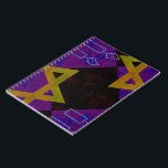 SlipperyJoe's Hanukkah-themed image golden yellow  Notebook<br><div class="desc">SlipperyJoe's Hanukkah-themed image golden yellow Star of David blue candles with orange flames Menorah-inspired art gift idea Jewish identity spirituality holiday retro bold symmetrical pattern diamond-shaped grid background blends tradition and vibrant design purple black chequerboard effect Hebrew religious celebration</div>