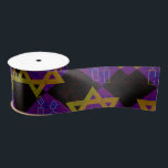 SlipperyJoe's Hanukkah-themed image golden yellow  Satin Ribbon<br><div class="desc">SlipperyJoe's Hanukkah-themed image golden yellow Star of David blue candles with orange flames Menorah-inspired art gift idea Jewish identity spirituality holiday retro bold symmetrical pattern diamond-shaped grid background blends tradition and vibrant design purple black chequerboard effect Hebrew religious celebration</div>