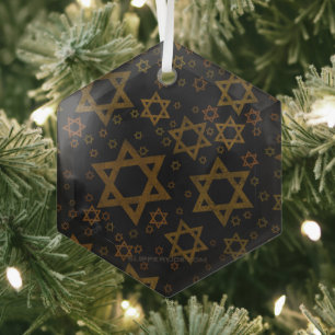 SlipperyJoe's Hanukkah-themed Star David artistic Glass Ornament