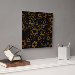 SlipperyJoe's Hanukkah-themed Star David artistic  Square Wall Clock