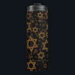 SlipperyJoe's Hanukkah-themed Star David artistic  Thermal Tumbler<br><div class="desc">SlipperyJoe's Hanukkah-themed Star David artistic candlelight festive glow light and resilience themes modern reverent for Jewish holidays varying sizes metallic tones gold bronze deep brown rich black background evokes Hebrew tradition elegance symmetrical pattern gifts decorations rhythmic ceremonial visual flow significant symbol religion</div>
