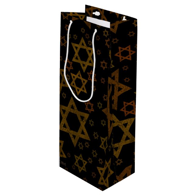 SlipperyJoe's Hanukkah-themed Star David artistic  Wine Gift Bag (Front Angled)