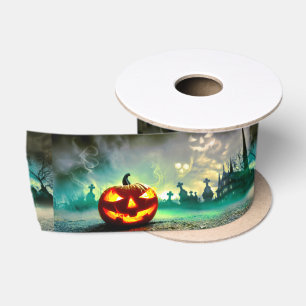 SlipperyJoe's Happy Halloween cemetery graveyard c Satin Ribbon