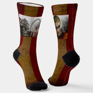 SlipperyJoe's Happy Halloween creepy man doll face Socks