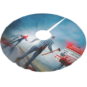 SlipperyJoe's happy Halloween glowing eyes zombies Brushed Polyester Tree Skirt