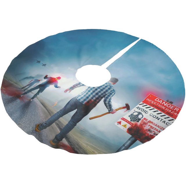 SlipperyJoe's happy Halloween glowing eyes zombies Brushed Polyester Tree Skirt (Angled)