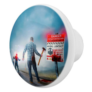 SlipperyJoe's happy Halloween glowing eyes zombies Ceramic Knob