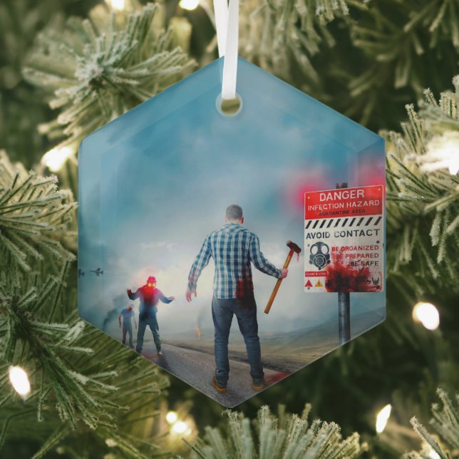 SlipperyJoe's happy Halloween glowing eyes zombies Glass Ornament (Insitu)