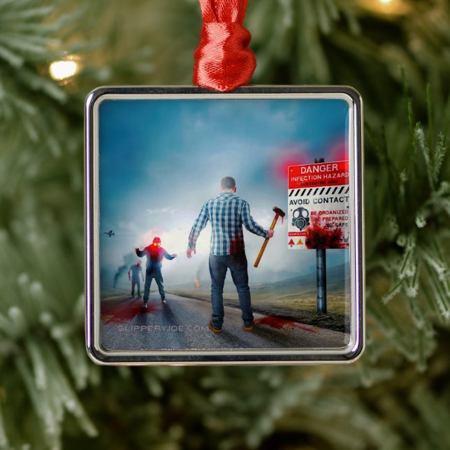 SlipperyJoe's happy Halloween glowing eyes zombies Metal Ornament (Tree)