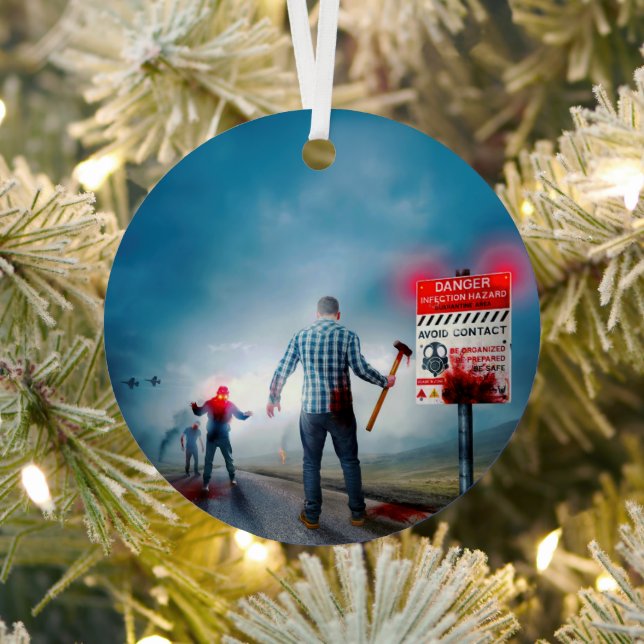 SlipperyJoe's happy Halloween glowing eyes zombies Metal Ornament (Insitu)