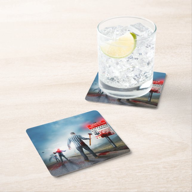 SlipperyJoe's happy Halloween glowing eyes zombies Square Paper Coaster (Insitu)