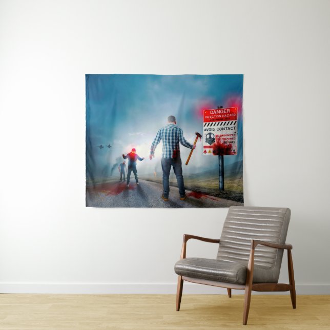 SlipperyJoe's happy Halloween glowing eyes zombies Tapestry (In Situ (Horizontal))