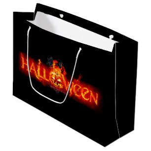 SlipperyJoe's Happy Halloween pumpkin glowing eyes Large Gift Bag