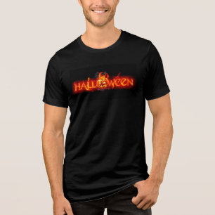 SlipperyJoe's Happy Halloween pumpkin glowing eyes Tri-Blend Shirt
