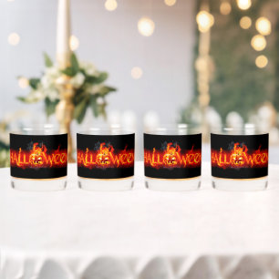 SlipperyJoe's Happy Halloween pumpkin glowing eyes Whiskey Glass