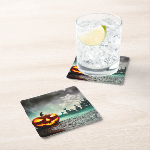 SlipperyJoe's Happy Halloween pumpkin LGBTQIA scar Square Paper Coaster