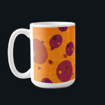 SlipperyJoe's Happy Hanukkah Jewish Hebrew jelly-f Coffee Mug<br><div class="desc">SlipperyJoe's Happy Hanukkah Jewish Hebrew jelly-filled doughnut representation Chanukah gifts decorations Judaism religion small asterisk-like symbols artistic purple orange oval shapes playful arrangement artistic abstract pattern bright background</div>