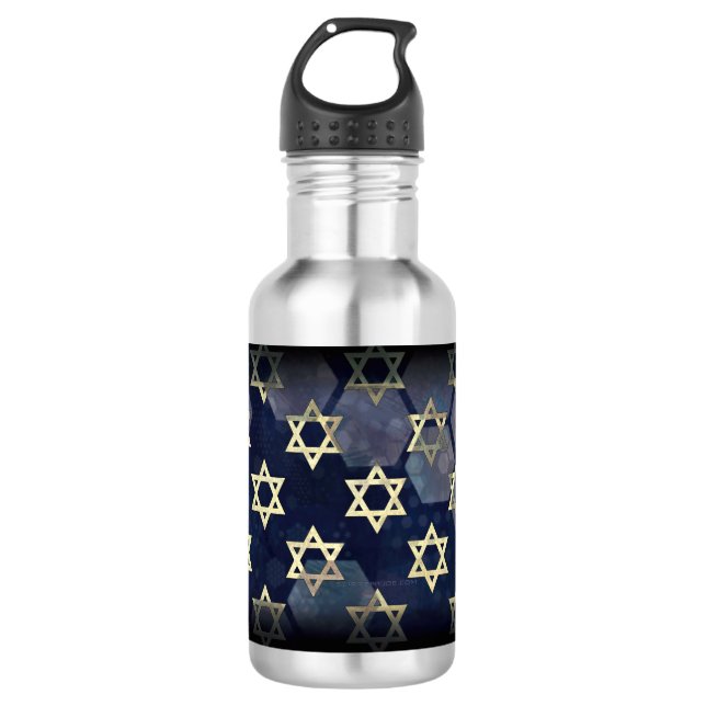 SlipperyJoe's Happy Hanukkah multiple Star of Davi 532 Ml Water Bottle (Front)