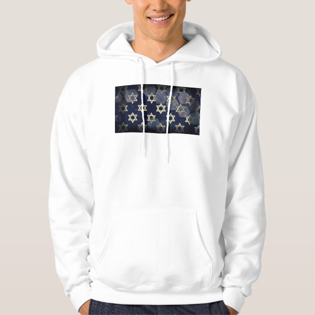 SlipperyJoe's Happy Hanukkah multiple Star of Davi Hoodie (Front)