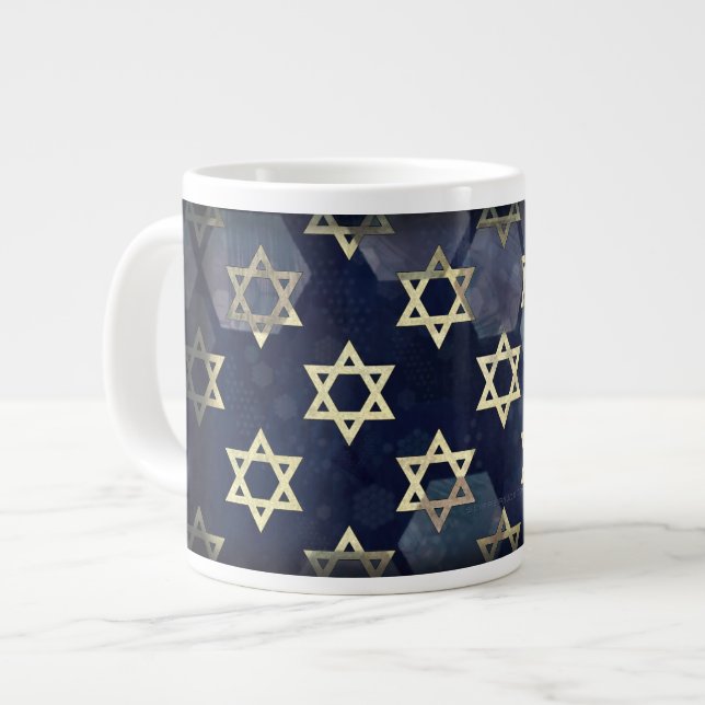 SlipperyJoe's Happy Hanukkah multiple Star of Davi Large Coffee Mug (Front Left)
