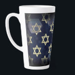 SlipperyJoe's Happy Hanukkah multiple Star of Davi Latte Mug<br><div class="desc">SlipperyJoe's Happy Hanukkah multiple Star of David symbols artistic Celebration Jewish Hebrew Chanukah gifts decorations Judaism religion significant symbol relevant cultural religious contexts various hexagonal shapes dark blue purple hues dark abstract background layered textured appearance</div>