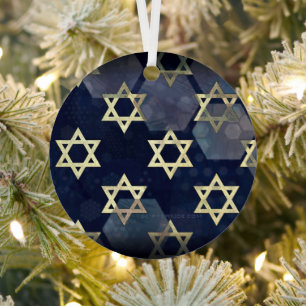 SlipperyJoe's Happy Hanukkah multiple Star of Davi Metal Ornament