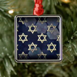 SlipperyJoe's Happy Hanukkah multiple Star of Davi Metal Ornament
