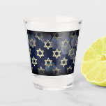 SlipperyJoe's Happy Hanukkah multiple Star of Davi Shot Glass<br><div class="desc">SlipperyJoe's Happy Hanukkah multiple Star of David symbols artistic Celebration Jewish Hebrew Chanukah gifts decorations Judaism religion significant symbol relevant cultural religious contexts various hexagonal shapes dark blue purple hues dark abstract background layered textured appearance</div>