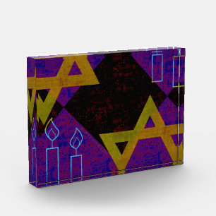 SlipperyJoe's Happy Hanukkah Star of David menorah Photo Block