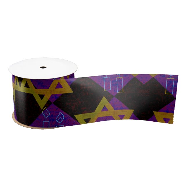 SlipperyJoe's Happy Hanukkah Star of David menorah Satin Ribbon (Spool)