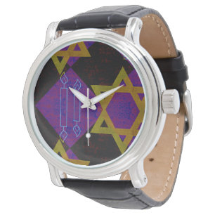 SlipperyJoe's Happy Hanukkah Star of David menorah Watch