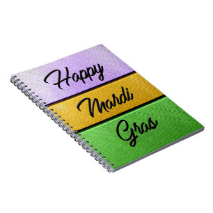 SlipperyJoe's Happy Mardi Gras purple gold green b Notebook