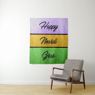 SlipperyJoe's Happy Mardi Gras purple gold green b Tapestry