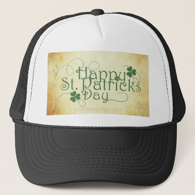 SlipperyJoe's Happy St. Patrick's Day holiday Iris Trucker Hat (Front)