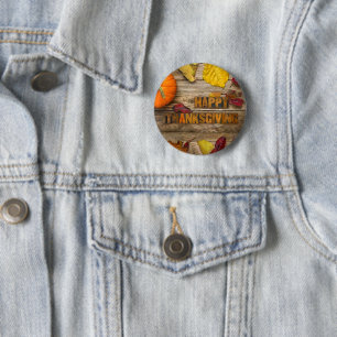 SlipperyJoe's Happy Thanksgiving pumpkin dried lea 2 Inch Round Button