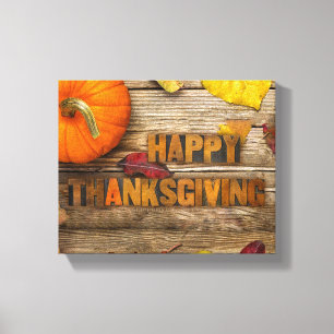 SlipperyJoe's Happy Thanksgiving pumpkin dried lea Canvas Print