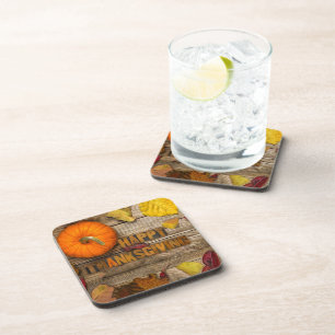 SlipperyJoe's Happy Thanksgiving pumpkin dried lea Coaster